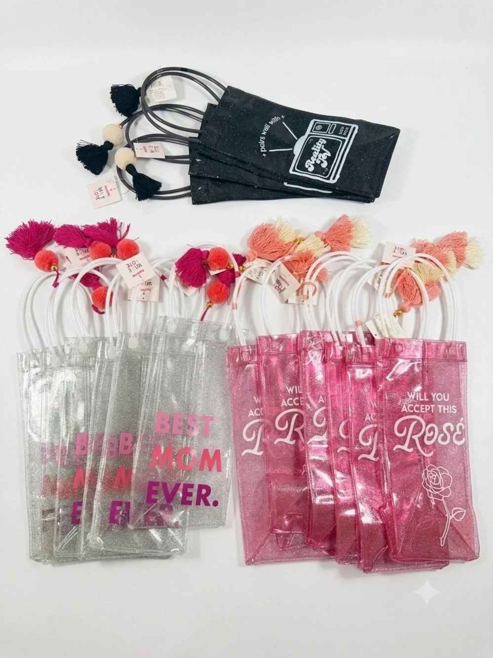 NWT Lot of 15 Glitter Wine Totes Gift Bags Bachelorette Mother's Day Party